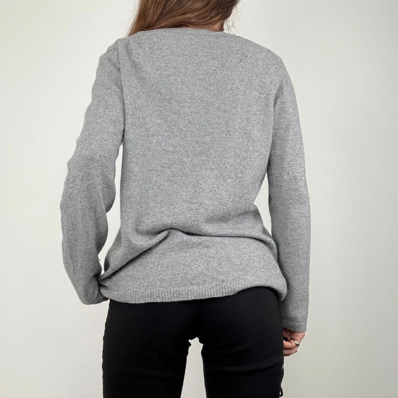 grey cashmere slouchy studded jumper