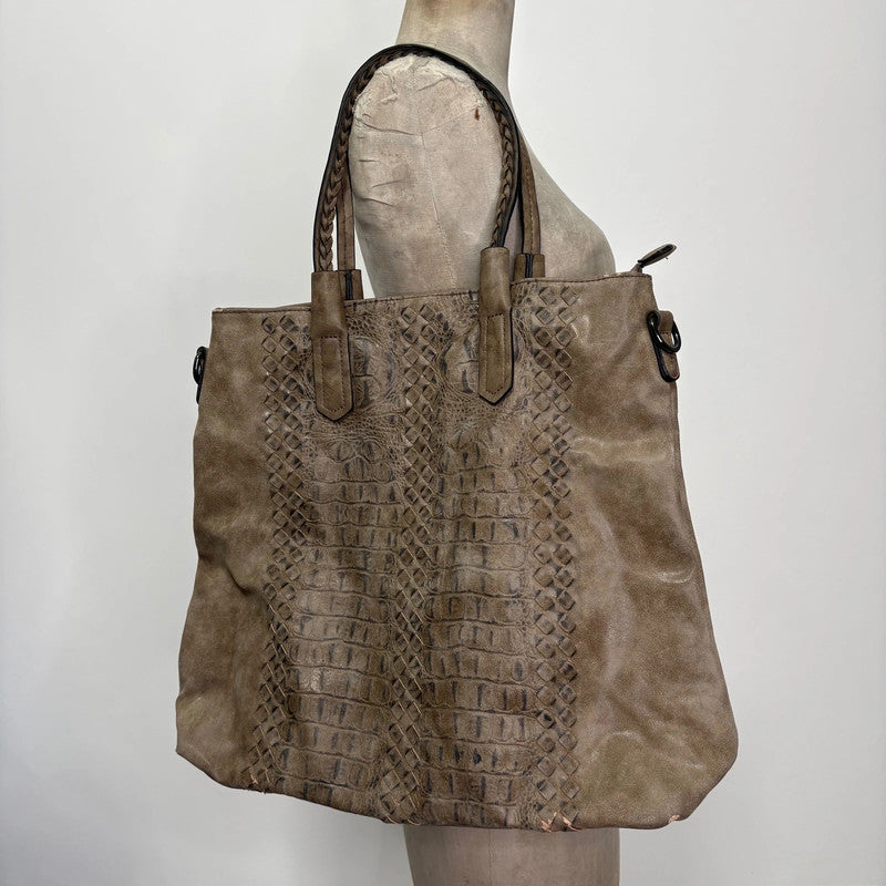 brown textured snake skin bag