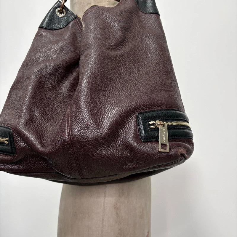 slouchy burgundy leather shoulder bag