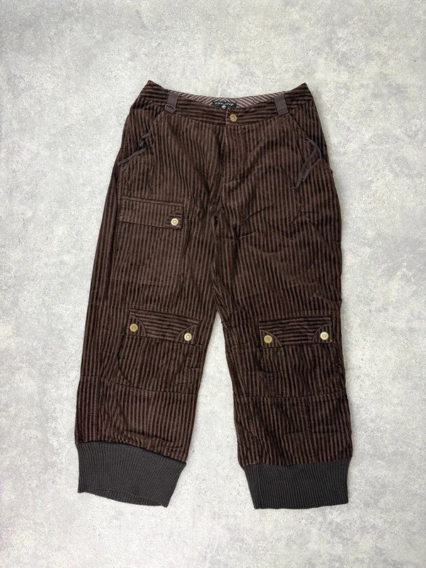 brown pinstriped ribbed Jumbo cord capri trousers