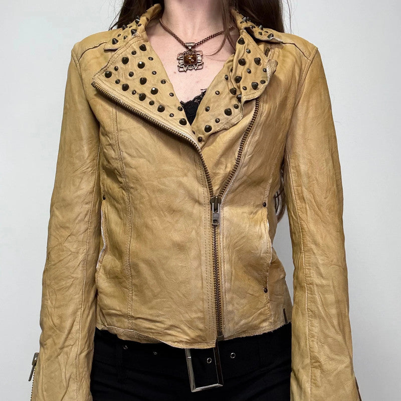 studded cropped leather asymmetric jacket