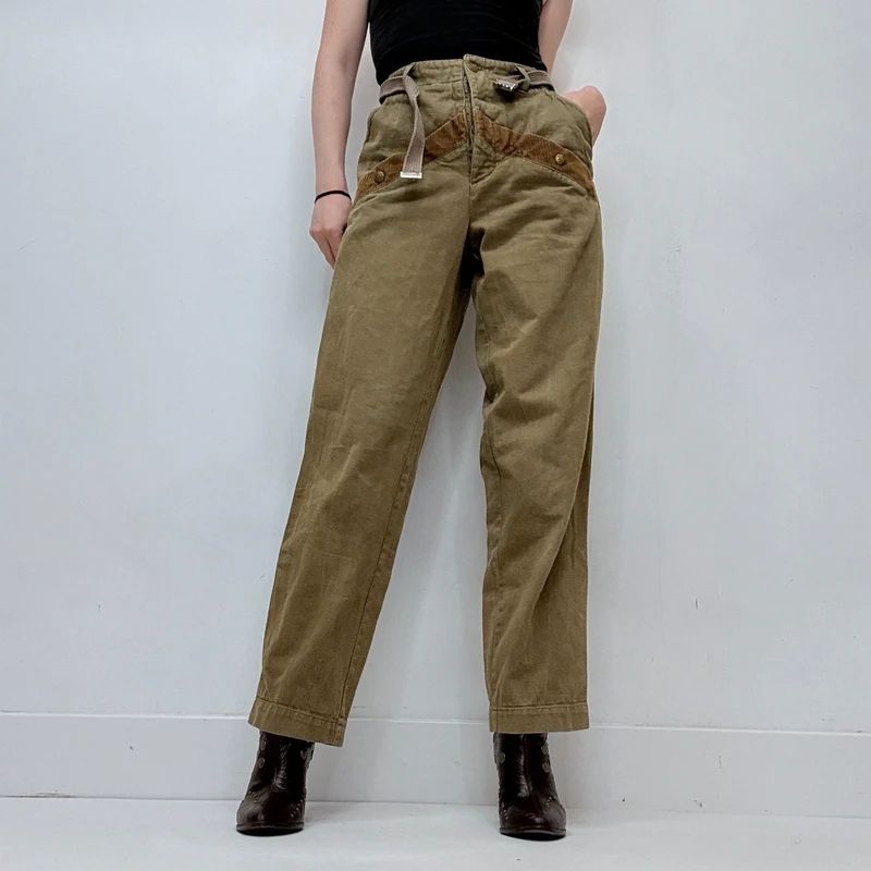 khaki retro corduroy military pants
