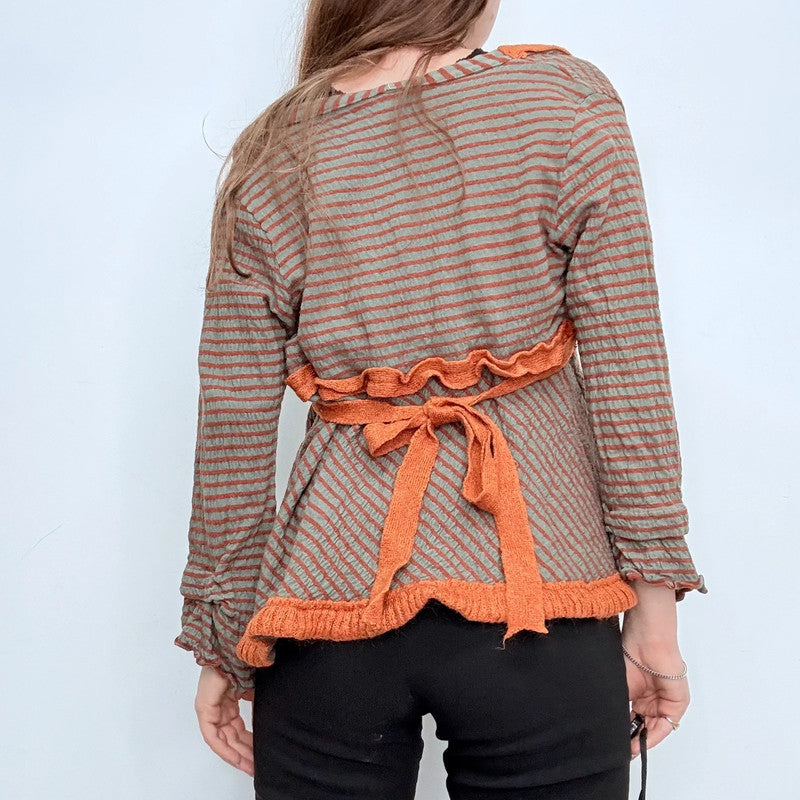 brown pinstripe flared cardigan