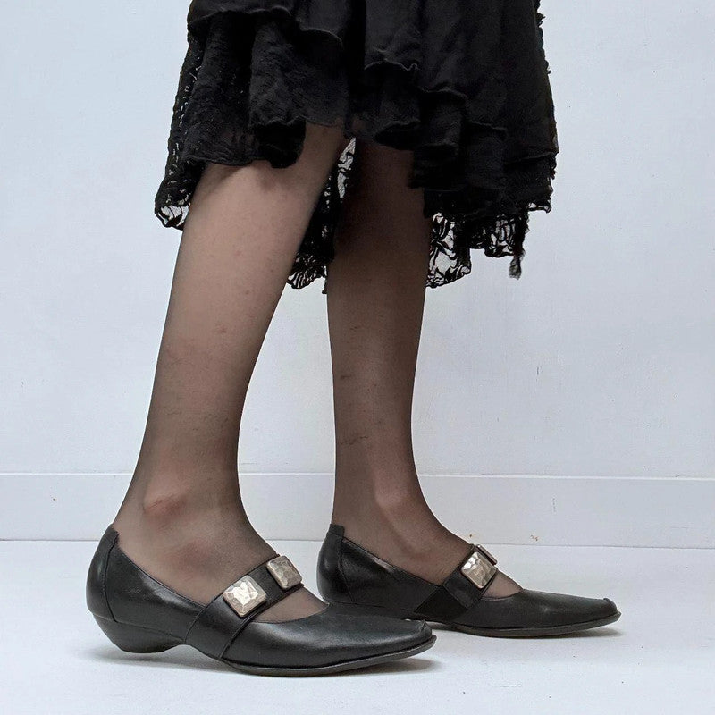 black pointed studded ballet flats