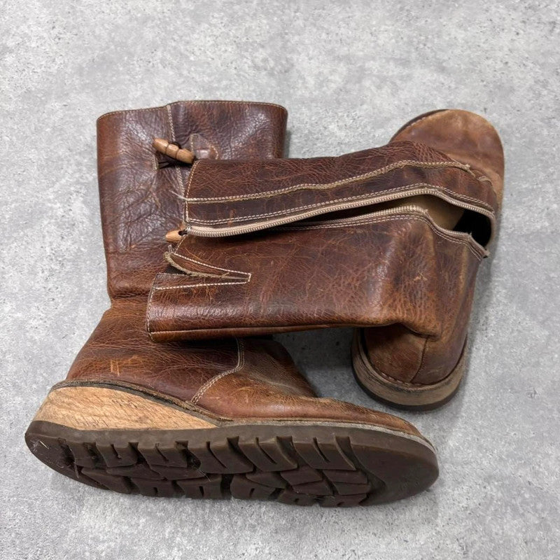 tan leather heeled toggle boots