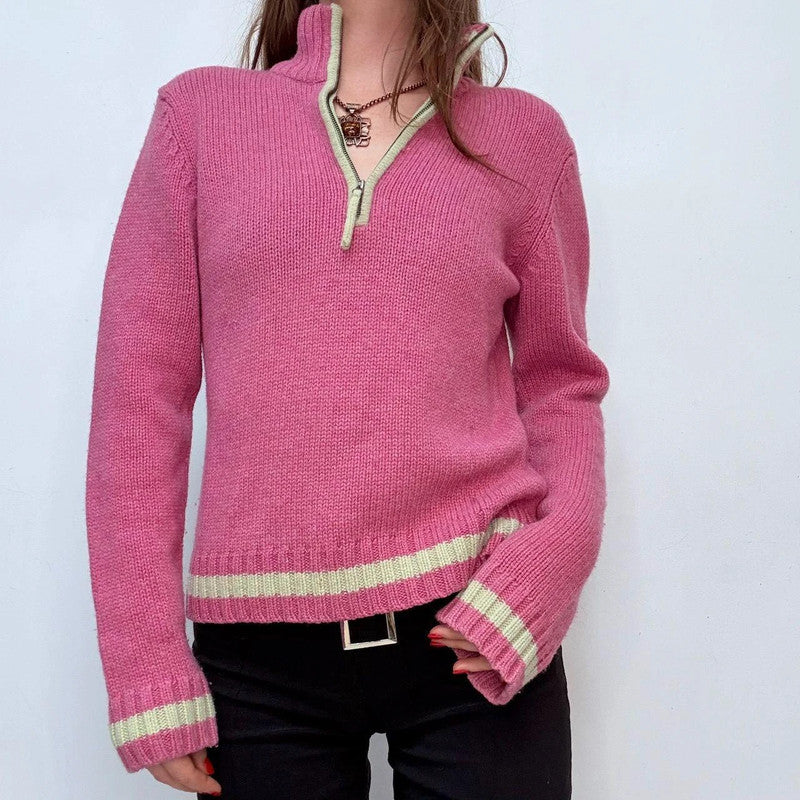 pink wool knitted preppy jumper