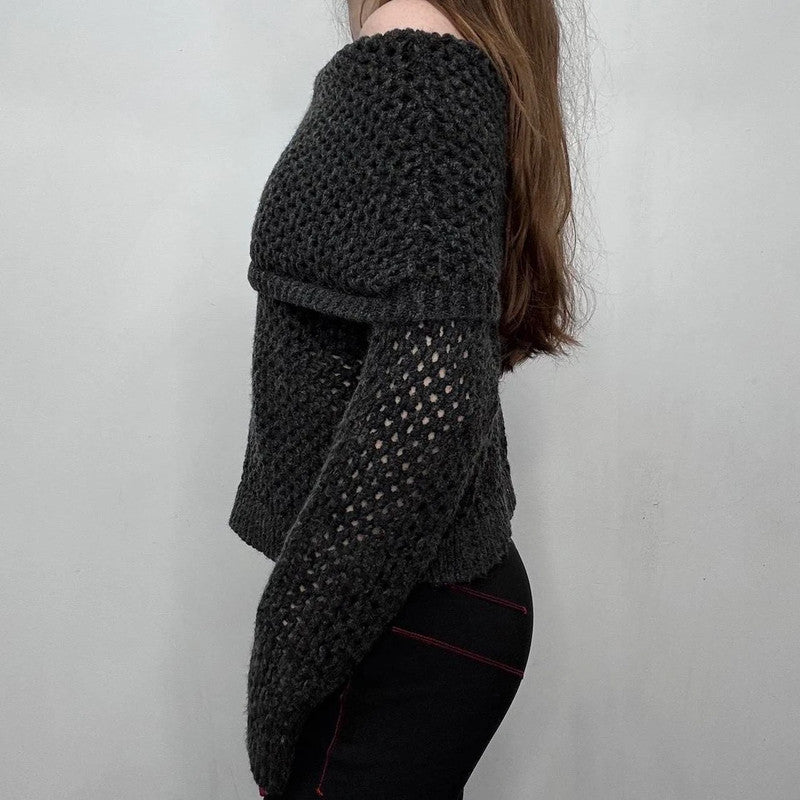 chunky sheer knit fold over jumper