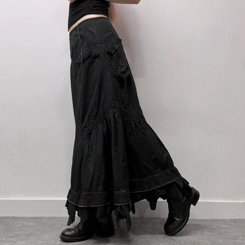 black grunge cargo maxi skirt