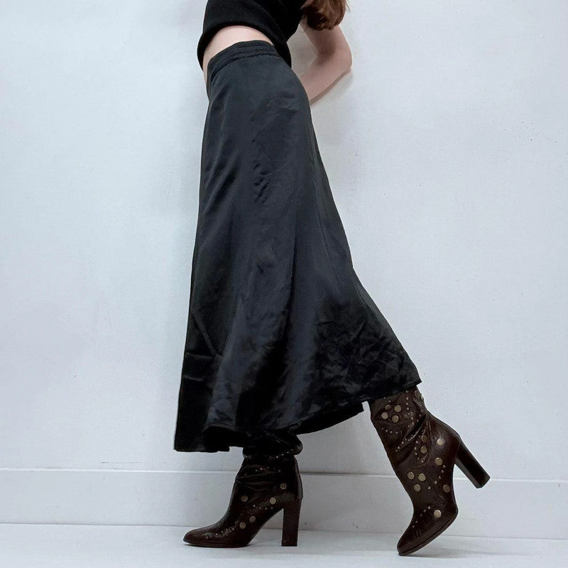 black silk flared floaty skirt