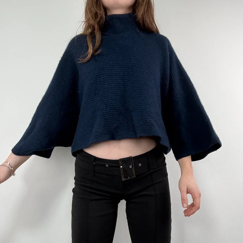 blue wool ribbed cape batwing jumper