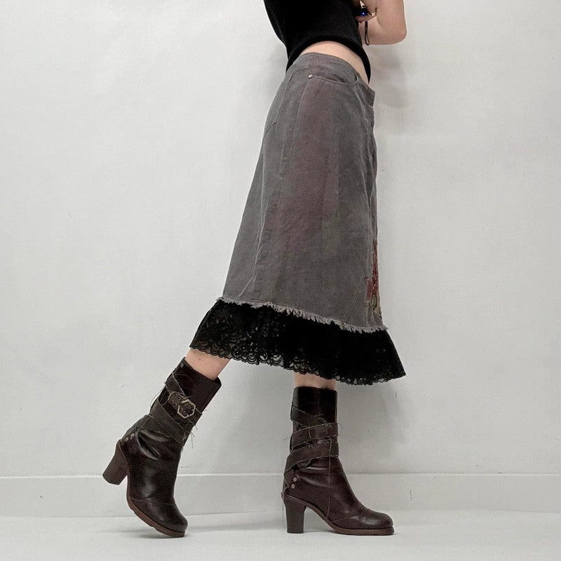 ebroidered lace midi skirt