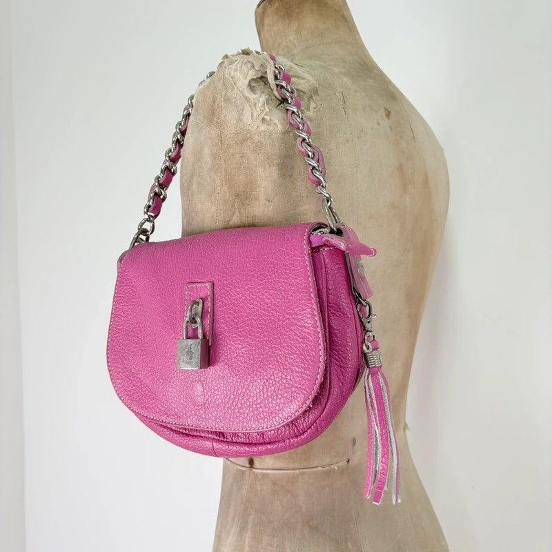 Pink leather chain shoulder bag