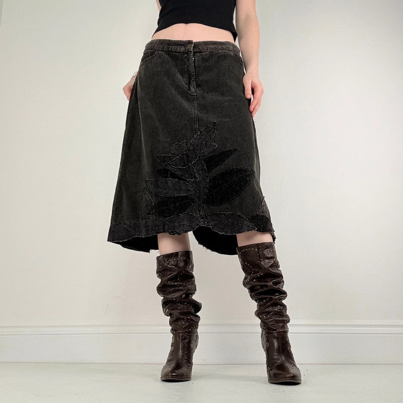 Rene Derhy dark grey cord midi skirt