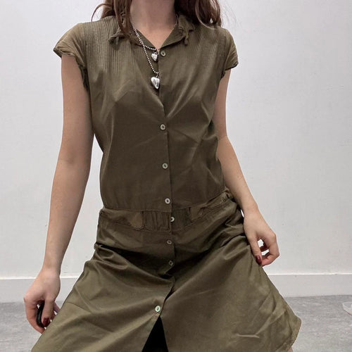 archival khaki button shirt dress
