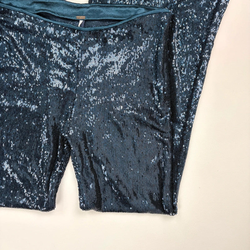 blue sequin metalic Free People flares