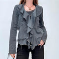 distressed black denim ruffle jacket
