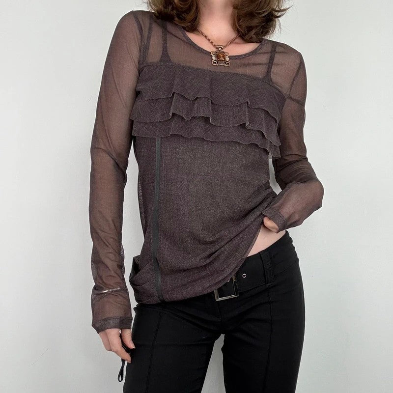 Brown Cop Copine long sleeve layered top