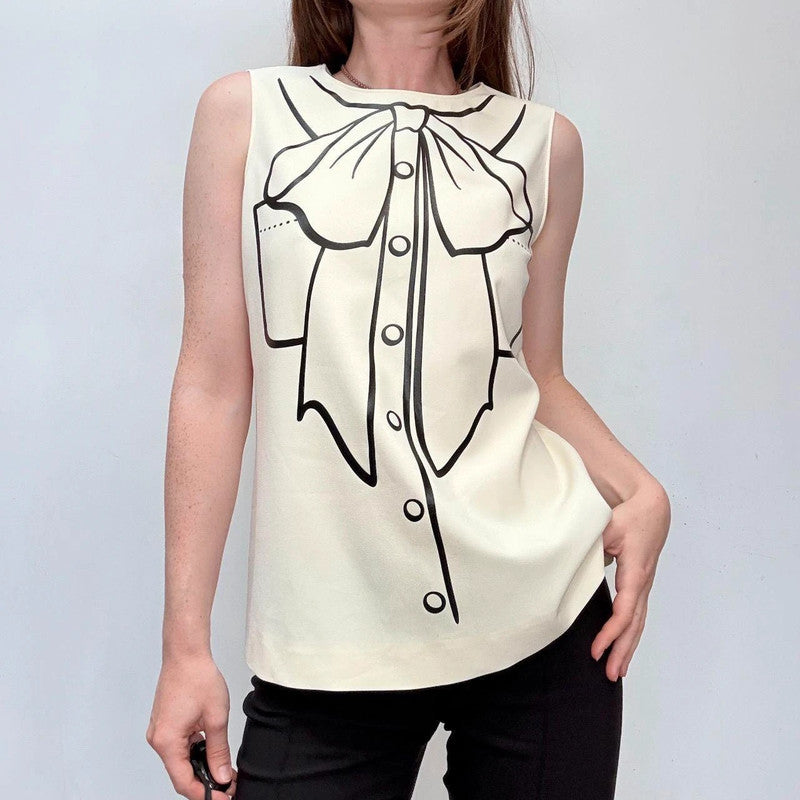 cream Moschino Bow printed twee vest