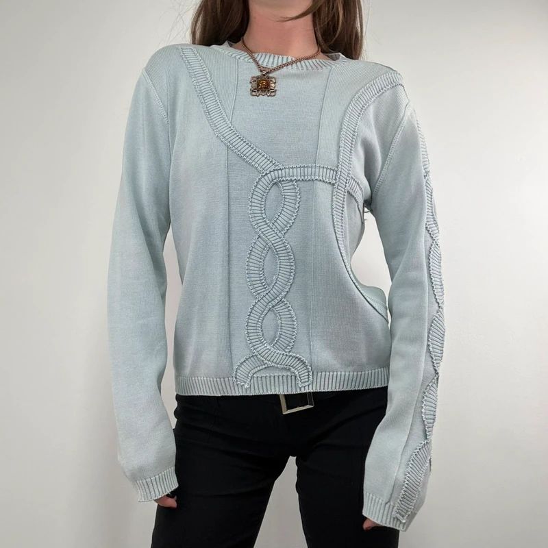 pale blue epaulette pleated embroidered jumper