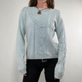 pale blue epaulette pleated embroidered jumper
