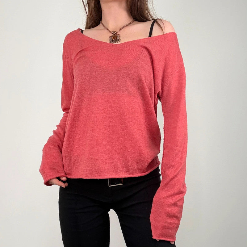 pink slouchy knit off the shoulder jumper