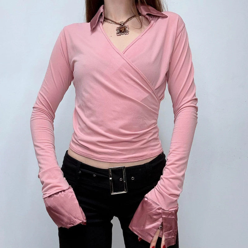 cropped pink fitted shirt