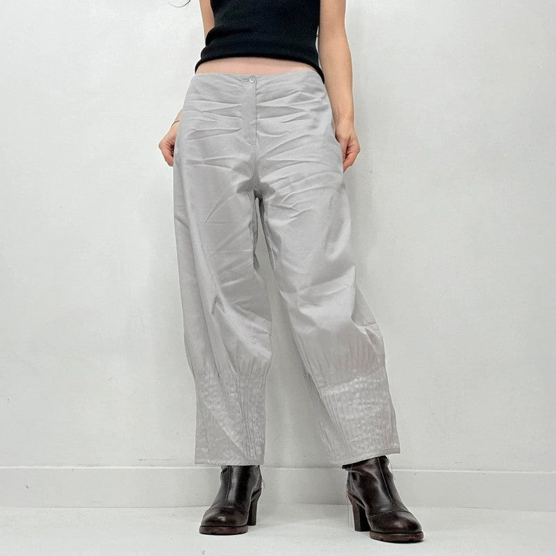 grey pleated puff barrel trousers