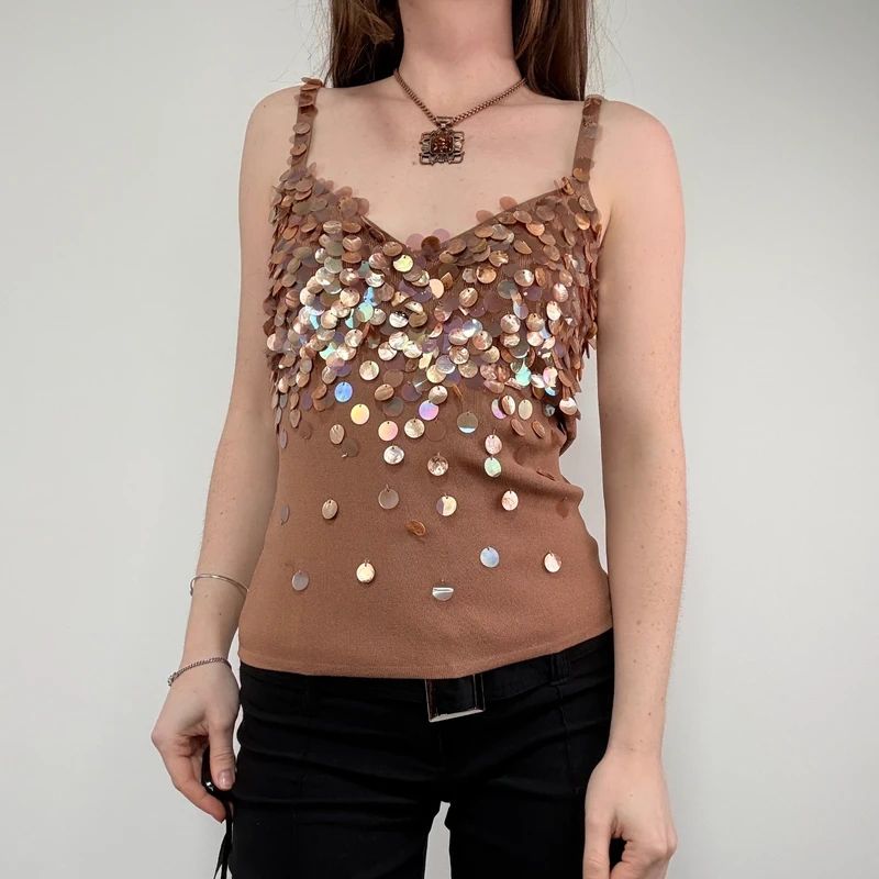 tan mother of pearl disc beadee vest