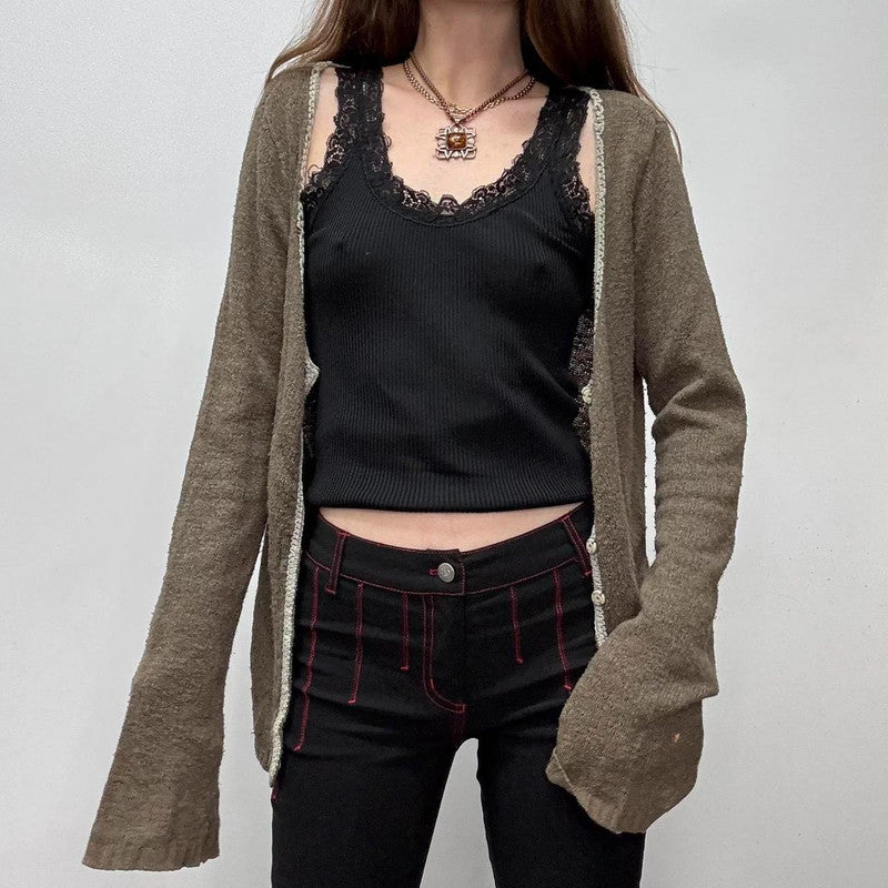 khaki brown flared cardigan