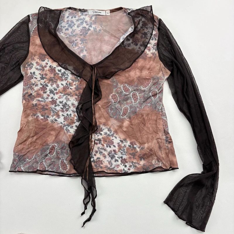 Brown floaty sheer Flared Boho Shirt