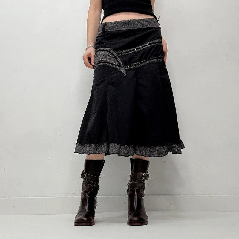 black gothic layered midi skirt
