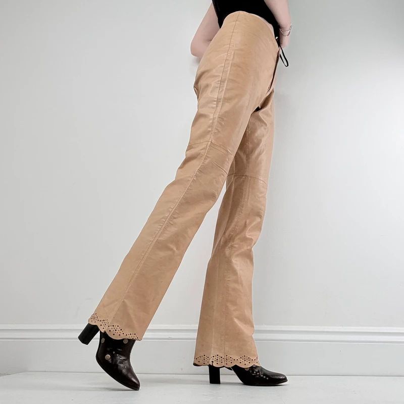 Joseph tan leather stright leg trousers