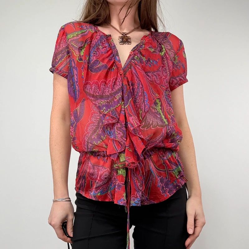 Sheer Floral Silk Paisley Shirt