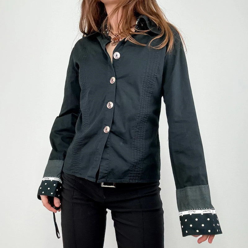 black polkadot flared shirt