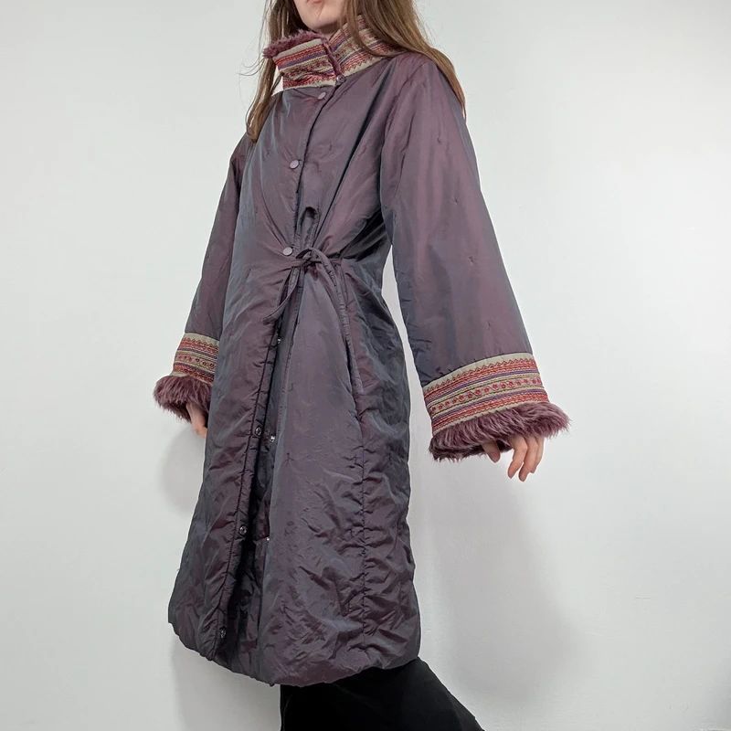 asymmetric embroidered longline puffa coat