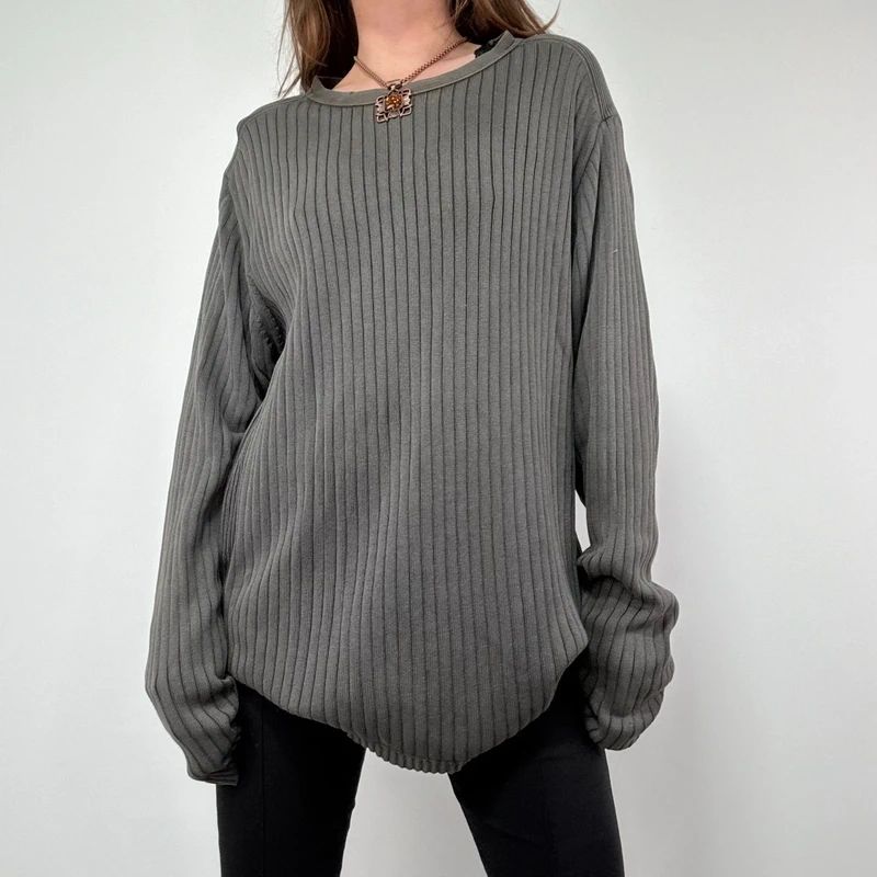 Ribbed Slouchy Distressed Jumper