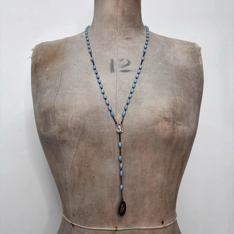 blue long rosary necklace