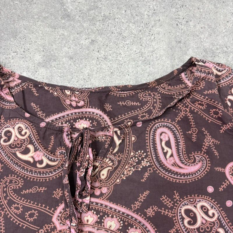 brown and pink paisley flared cotton boho shirt