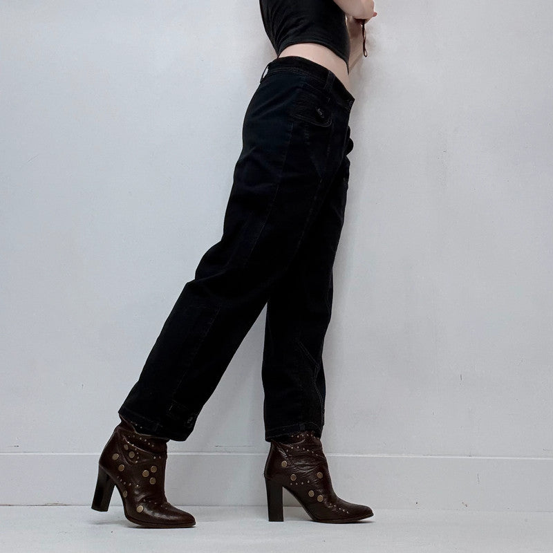 black structured engineered style straight leg trousers