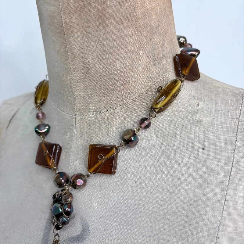 earthy tone beaded chain flower fairy necklace