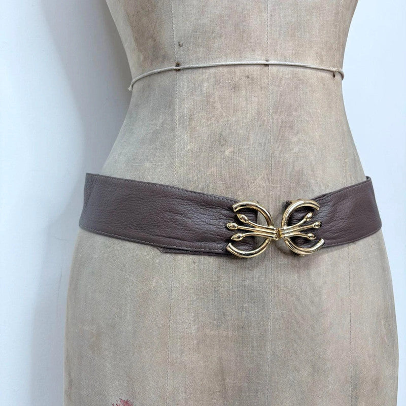 Brown leather buckle belt