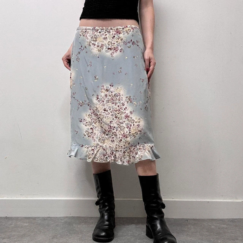 90s bias floral silk skirt