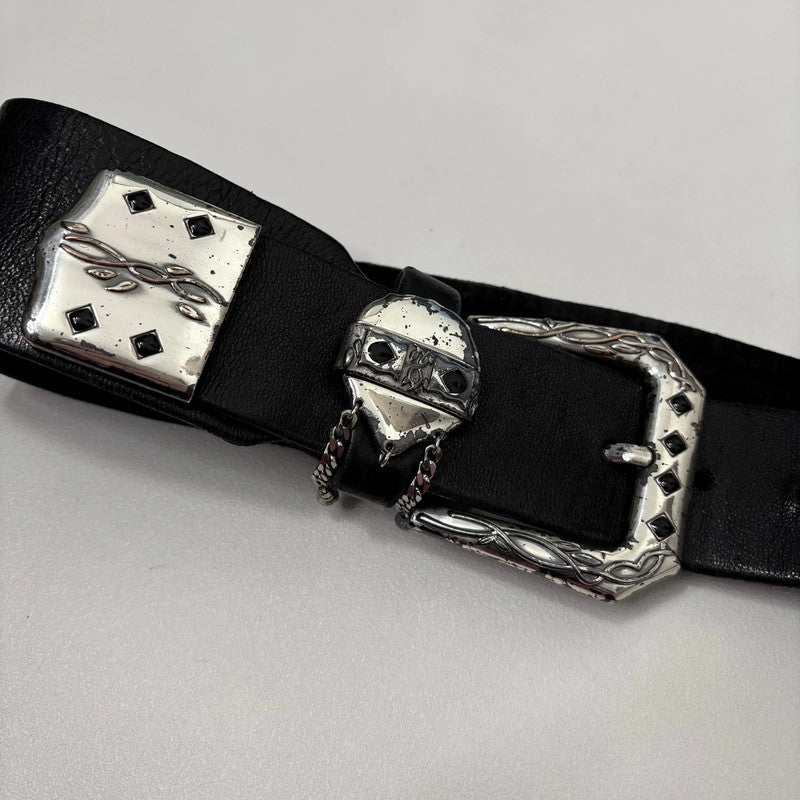 thick black leather buckle belt