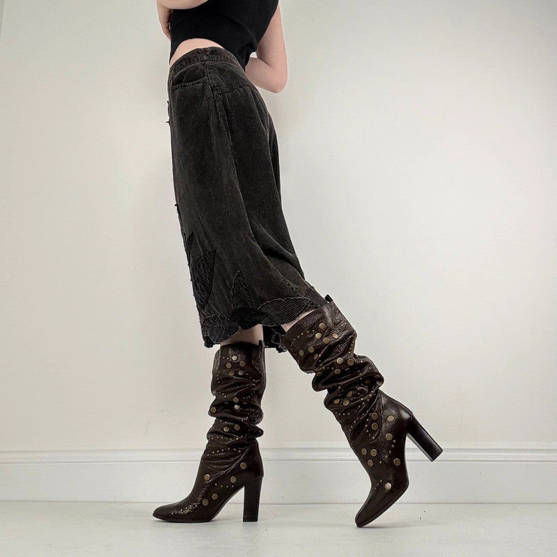 Rene Derhy dark grey cord midi skirt