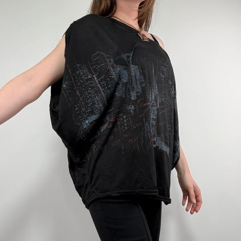 black graphic slouchy off the shoulder t-shirt