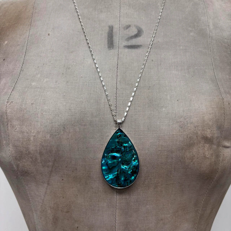 silver pearl shell stone necklace