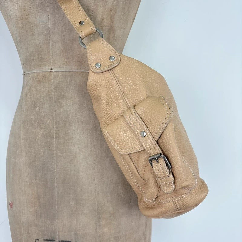 Slouchy cream leather cargo pocket satchel bag