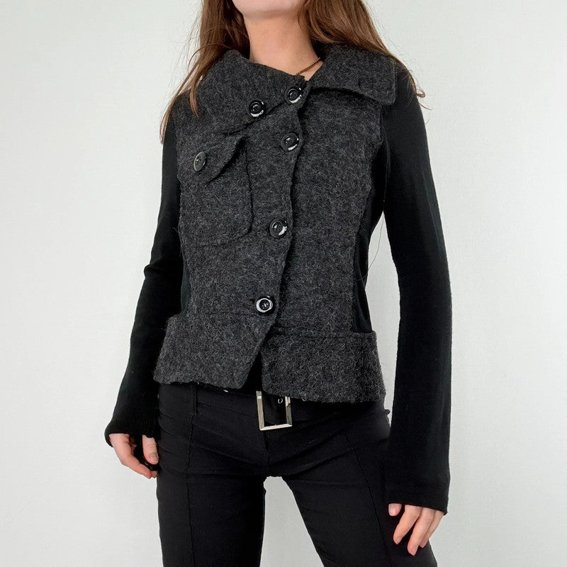 asymmetric wool high neck slouchy jacket