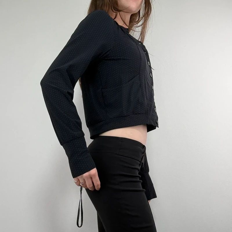 black polkadot cropped stuctured button through shirt