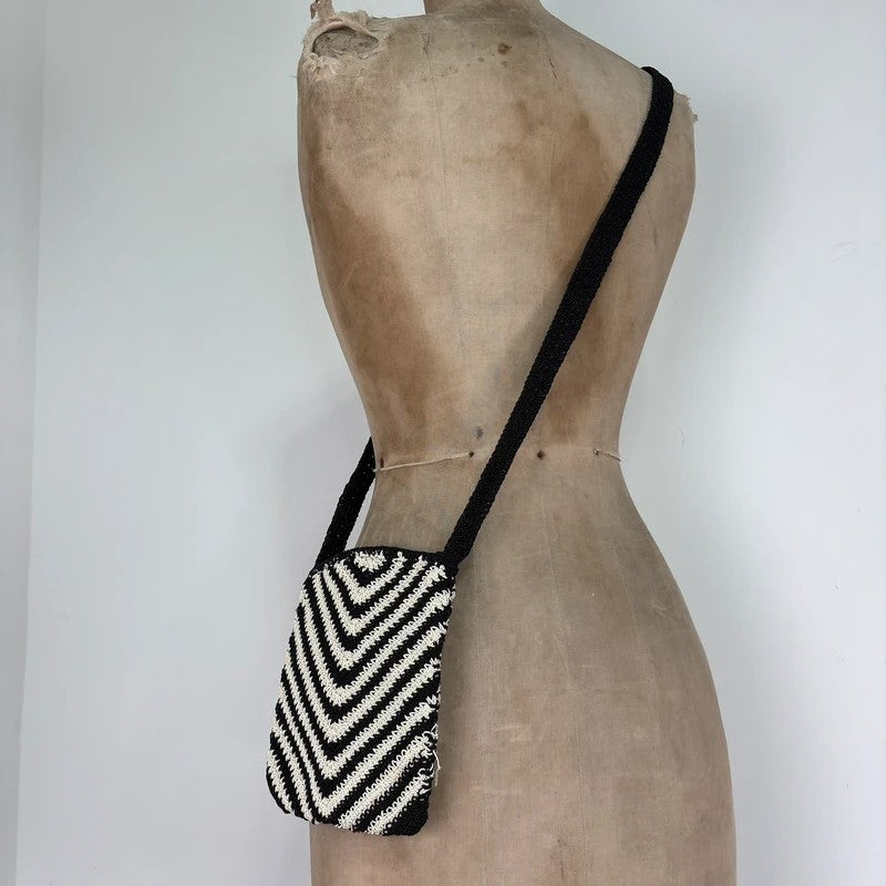 Crochet chevron black and white mini pouch bag